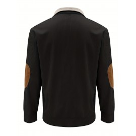 Retro Color Block Trendy Sweatshirt, Men's Casual V Neck Sweatshirt For Men Fall Winter