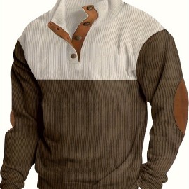 Retro Color Block Trendy Sweatshirt, Men's Casual V Neck Sweatshirt For Men Fall Winter