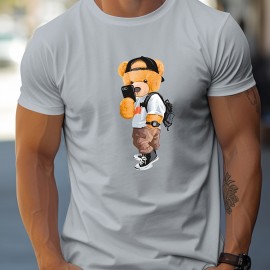 Cool Dressing Down Teddy Bear Print T Shirt, Tees For Men, Casual Short Sleeve Tshirt For Summer Spring Fall, Tops As Gifts