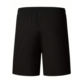 Quick Drying Comfy Active Shorts, Men's Casual Zipper Pockets Stretch Waist Drawstring Shorts For Summer Gym Workout Training