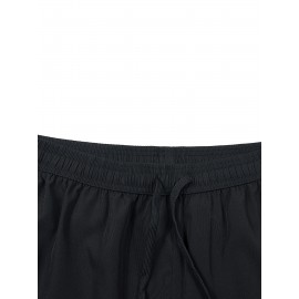 Men's Breathable Solid Quick Dry Shorts With Side Pockets, Summer Drawstring Elastic Waist Loose Fit Shorts For Running, Fitness, Training