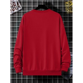 BOSTON Print Fashionable Men's Casual Long Sleeve Crew Neck Pullover Sweatshirt,Suitable For Outdoor Sports,For Autumn Spring,Can Be Paired With Hip-hop Necklace,As Gifts