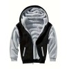 Color Block Sherpa Lined Men's Hooded Jacket Casual Long Sleeve Hoodies With Zipper Gym Sports Hooded Coat For Winter Fall