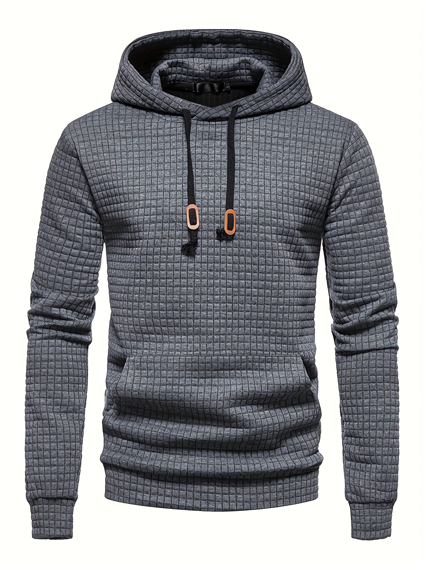 waffle pattern hoodie cool hoodies for men mens casual solid pullover hooded sweatshirt with kangaroo pocket streetwear for winter fall as gifts details 12